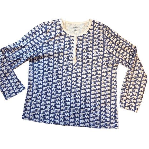 Roller Rabbit Blue White Elephant Hathi Long Sleeve Pajama Top Small - Picture 2 of 3